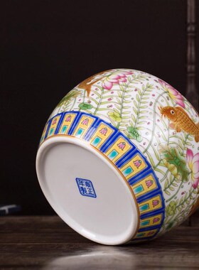 Atpeun景德镇中式粉彩五牛图陶瓷F茶叶罐仿清乾隆描金鱼藻纹家居