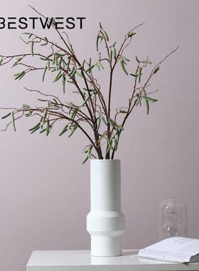 博西家居 简约白色斑点黏土直筒陶瓷花瓶摆件R家居软装饰品花器