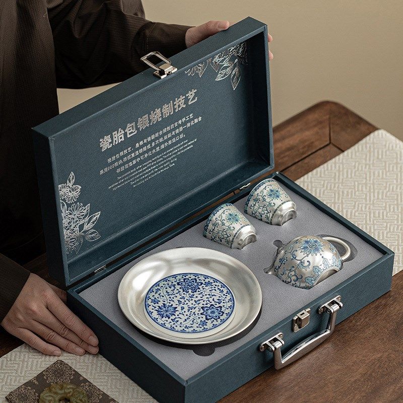 新款鎏银缠枝莲套组一壶s两杯复古茶壶茶杯送礼自用功夫茶具小套,淘宝优惠券,粉丝福利购,淘宝优惠卷