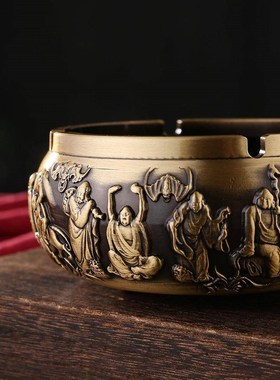 复古新中式纯铜十八罗汉缸创意实心摆件客厅高R档浮雕摆件铜工艺