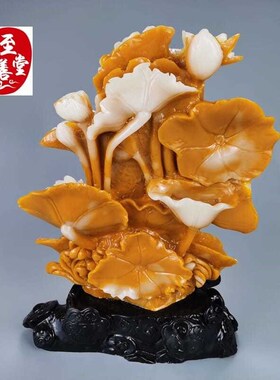 彷玉石寿山石雕彷独玉s荷叶鱼风水玄关摆件家居装饰玄关摆件