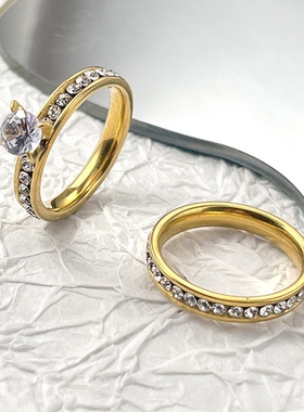 跨境热采简约小众锆石戒指女轻奢风手饰高级感情侣对戒工厂直销