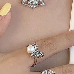 S925纯银天然珍珠戒指女小众设计款轻奢高级感开口指环DIY银戒托