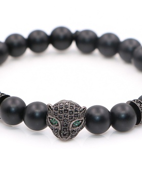 厂家直销微镶豹子头朋克风手链 磨砂石手串手链 速卖通ebay热销