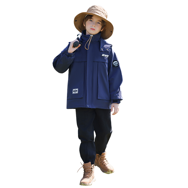 罗蒙儿童冲锋衣三合一可拆卸男童春秋装防风防水春季加厚保暖外套
