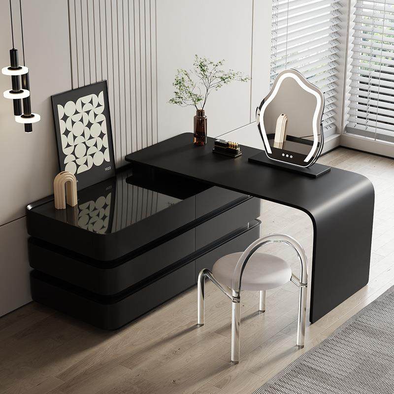 轻奢全实木梳妆台斗柜一体黑色卧室床尾储物柜小户型化妆桌化妆台,淘宝优惠券,粉丝福利购,淘宝优惠卷