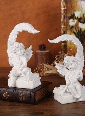 现货速发欧式复古羽毛天使雕像摆件书房桌面书柜艺术感装饰品西式