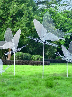 户外不锈钢蝴蝶雕塑发光镂空昆虫园林景观售楼处小区草坪装饰摆件