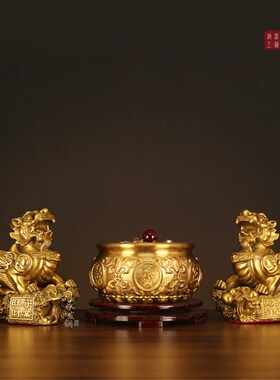 铜貔貅摆件一对黄铜纳财皮丘吉祥物家居客厅装饰店铺开业礼品大号