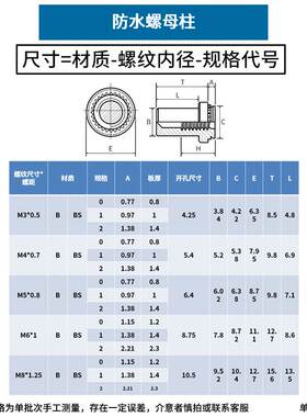 防水压铆螺母bs不锈钢盲孔压铆螺母柱密封螺柱bs-M3M4M5M6M8
