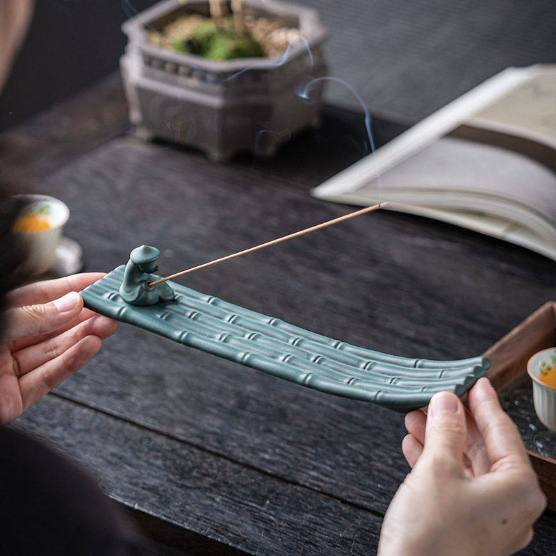 创意线香插香座禅意中式陶瓷斜香插摆件复古卧香炉插香器插香底座,淘宝优惠券,粉丝福利购,淘宝优惠卷