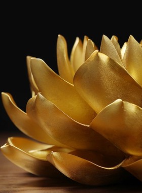 戴玉堂陶瓷金色帝王莲花线香插香座中式佛堂玄关装饰品手工花摆件