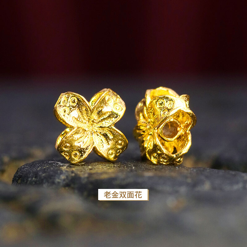 锦鱼黄金足金錾刻手工金四面花双面花老金配珠隔珠编绳小配件 - 图1