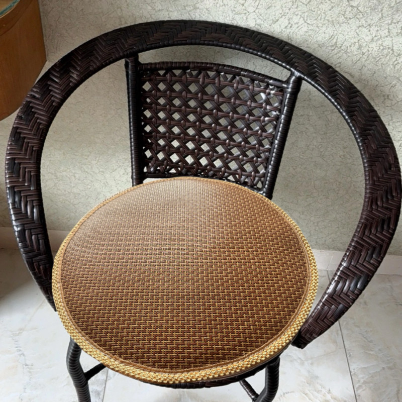 冬夏两用加厚藤席圆形坐垫圆凳垫毛绒垫耐脏夏天坐垫松紧圆凳垫子