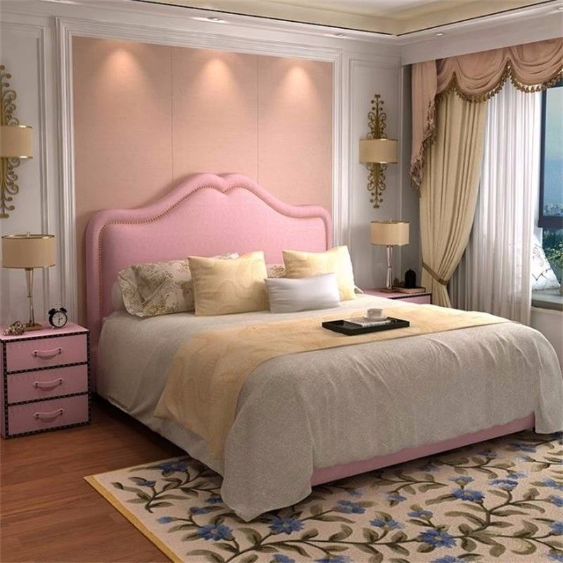 美式布艺床小户型主卧床现代简约双人床粉色公主床奶油科技布婚床 - 图0