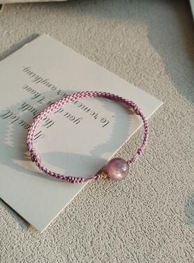 手工手作原创编绳手链天然石紫锂云母水晶手绳饰女生精致小众礼物