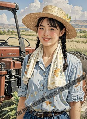 复古风80年代拖拉机美女贴纸冰箱门窗贴纸墙面划痕贴纸汽车防水贴