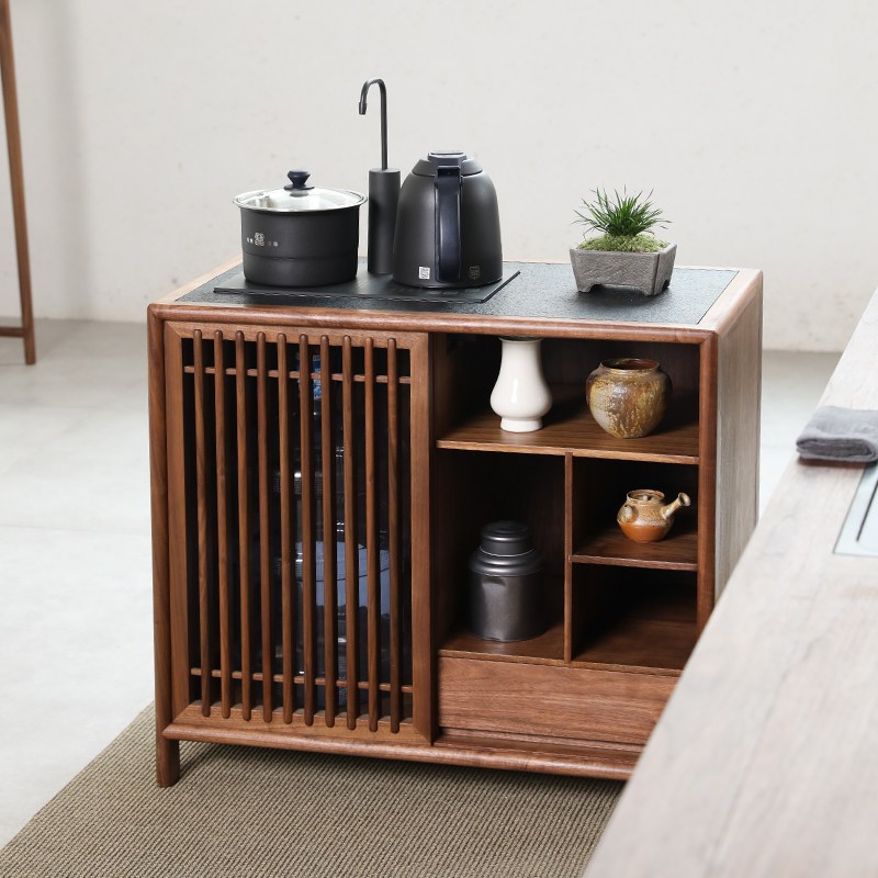 璞木新中式茶水柜实木黑胡桃木白蜡木茶水台下置水桶茶边柜烧水柜 - 图2