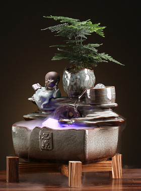 太阳能循环鱼缸假山招财