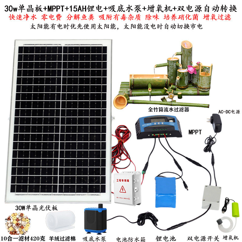太阳能古法鱼缸循环流水风车摆件过滤鱼池庭院室外造景全套不插电,淘宝优惠券,粉丝福利购,淘宝优惠卷