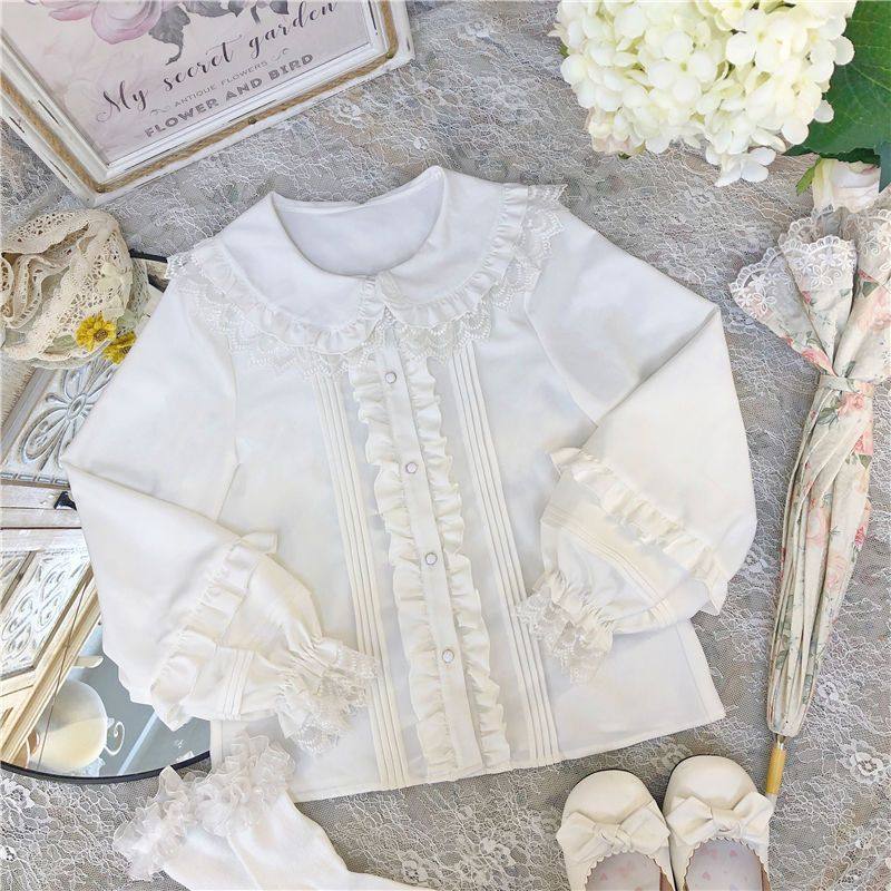 加绒加厚长袖娃娃领花边泡泡袖Lolita内搭洛丽塔衬衫女秋冬,淘宝优惠券,粉丝福利购,淘宝优惠卷