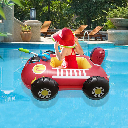 网红游泳圈卡通儿童游泳船水上充气救生座圈泳池打水仗宝宝喷水车-图2