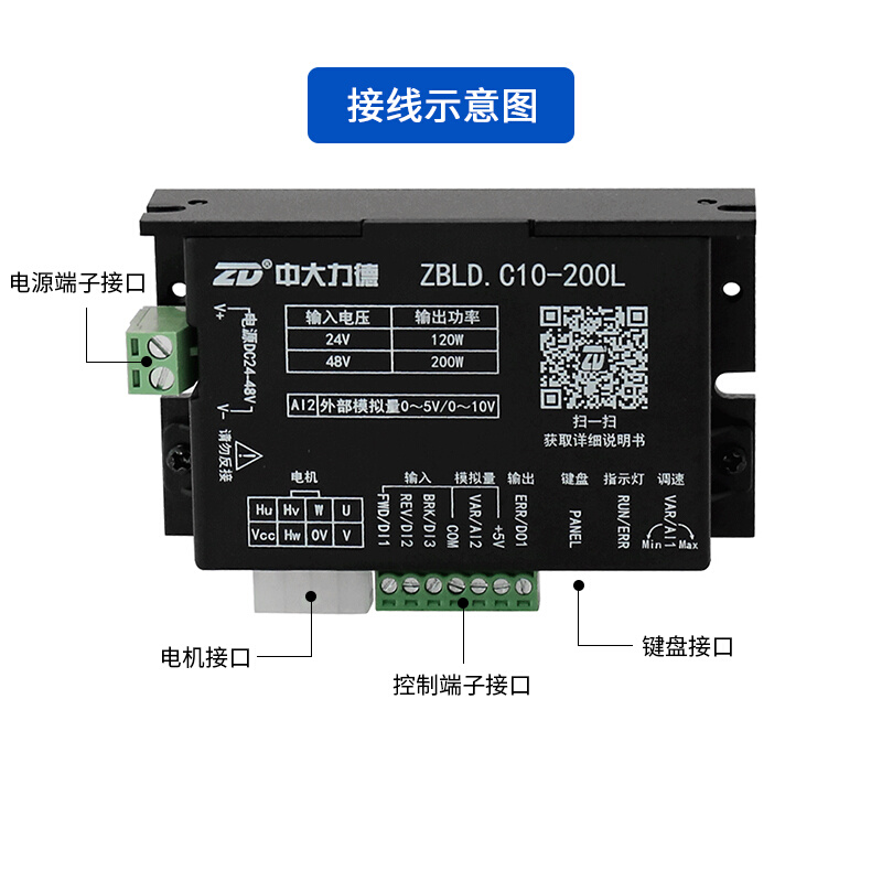 ZD大中直流电机控制器无刷马达驱动器 24/48V低压ZBLD.C10-200L - 图1