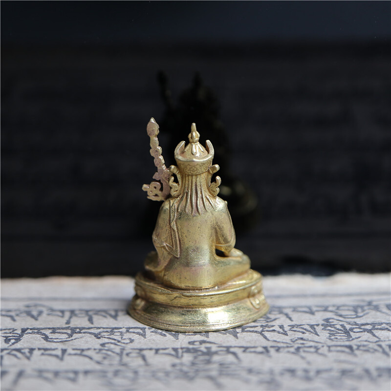 精品清晰西藏铜鎏金造像上师莲花生大士小佛像摆件佛堂供养修持 - 图1