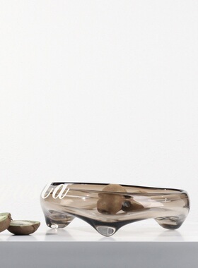 简约透明几何玻璃j水果盘果盆摆件样板间客厅餐桌托盘收纳软装饰