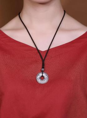 男民族风覆古实心六字真HY191215言心经平扣吊坠项坠护身女吊饰安