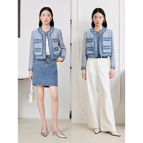 Goodland美地女装【牛仔花纱】小香风短外套2025秋新款LC35310170 - 图1