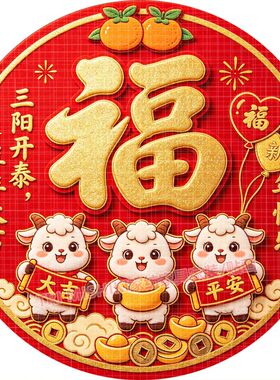 羊年赐福贴纸壁画春节喜庆自粘墙