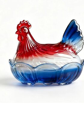 弗莱文次小号红色喜庆母鸡水晶玻璃糖果罐干果盘摆件糖果零食盘