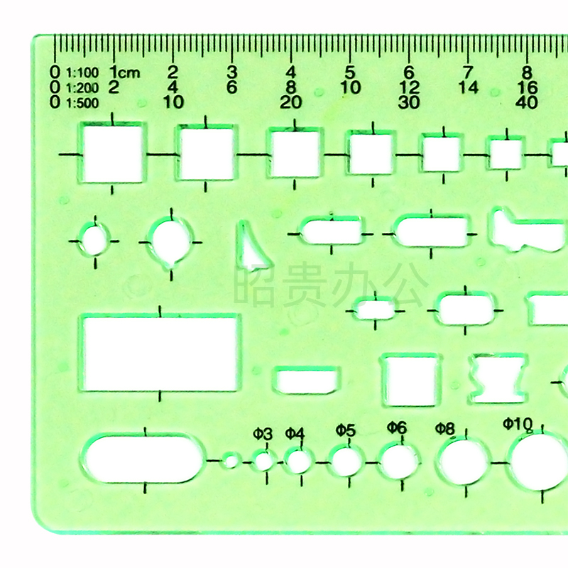 4308金丝猴模板尺绘图塑料工具尺子数学学习模版尺设计用尺1:100/200/500