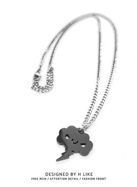 黑色乌云闪电项链吊坠饰品钛钢个性蛇骨短款链男女气质冷淡风潮酷