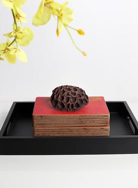 现代新中式黑色托盘木质烤漆收纳盘水果盘样板间软装饰品客厅玄关