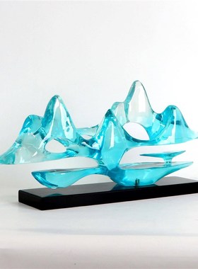 现代新中式云山假山雕塑摆件样板房软装饰品客P厅玄关桌艺术品摆