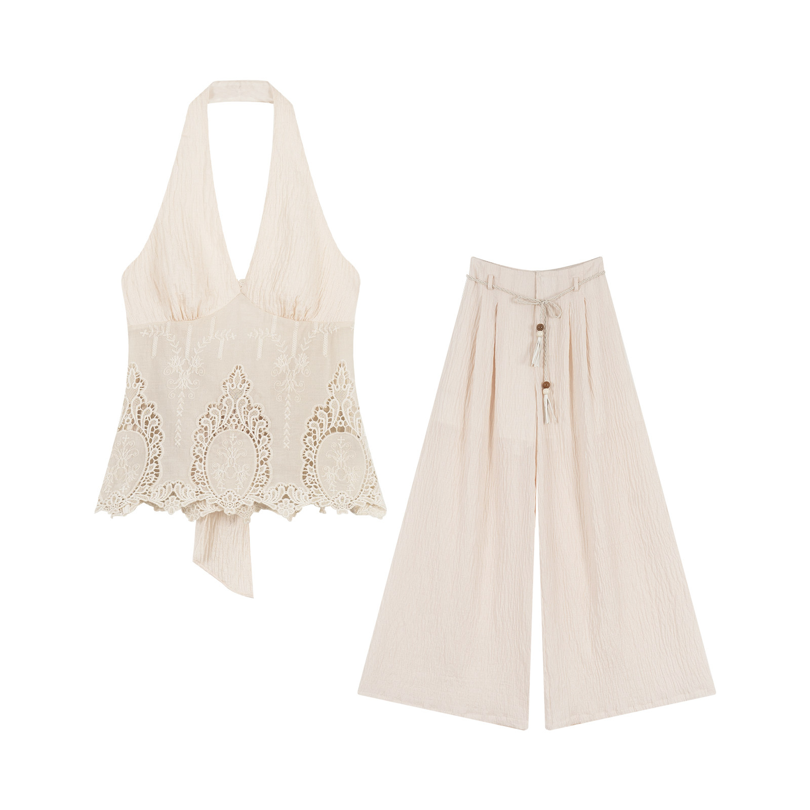 CUICUI崔崔【海岛之约】优雅无袖挂脖吊带背心女休闲裤度假风套装,淘宝优惠券,粉丝福利购,淘宝优惠卷