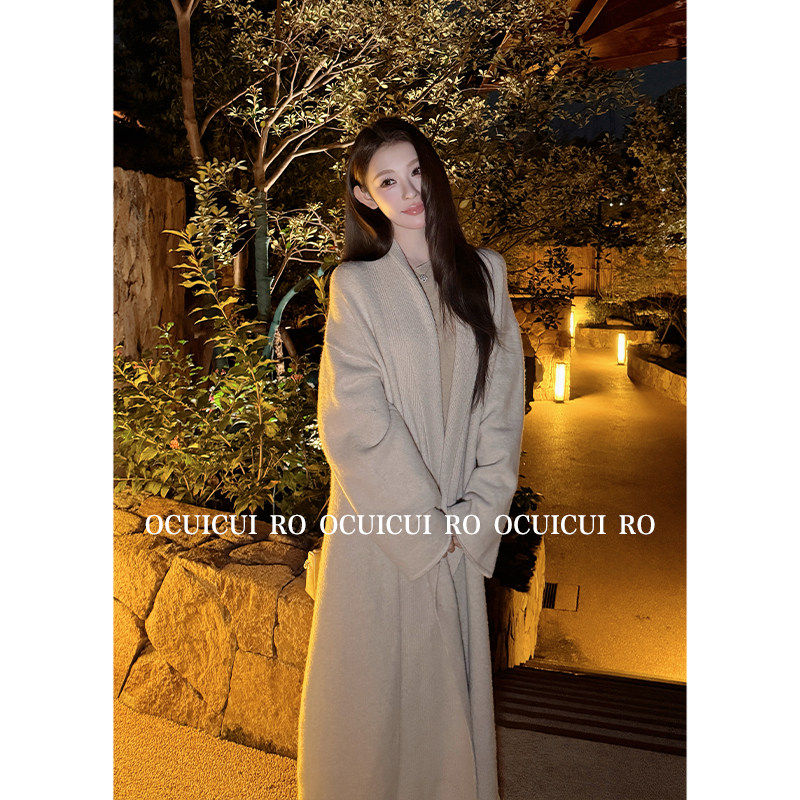 CUICUI崔崔【悄然心动】羊毛慵懒风长款浴袍大衣女气质毛呢外套秋,淘宝优惠券,粉丝福利购,淘宝优惠卷
