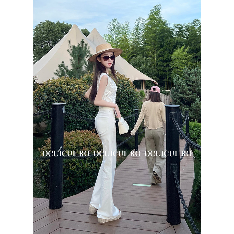 CUICUI崔崔【华清引】白色V领钩花镂空针织马甲背心阔腿长裤套装,淘宝优惠券,粉丝福利购,淘宝优惠卷