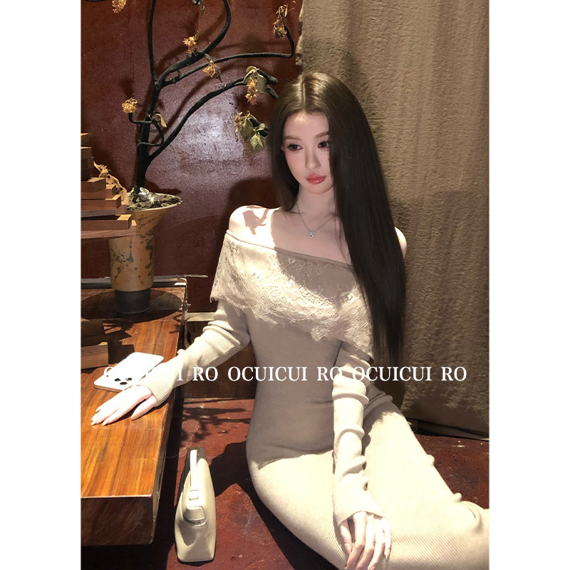 CUICUI崔崔【香榭绮梦】羊毛一字肩抹胸针织连衣裙女气质包臀长裙,淘宝优惠券,粉丝福利购,淘宝优惠卷