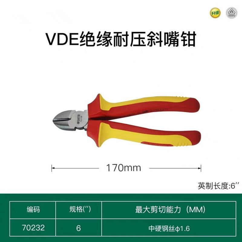 工具绝缘斜嘴钳斜口钳70232 70233 72615 72616 72620-图2