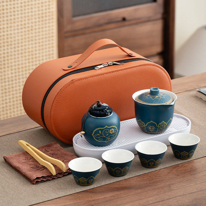 Travel tea set portable bag outdoor travel quick cup storage teapot tea drinking business gift