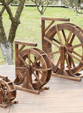 防腐木小水车流水户外旋转风水轮转轮摆件景观鱼缸造景水车可循环