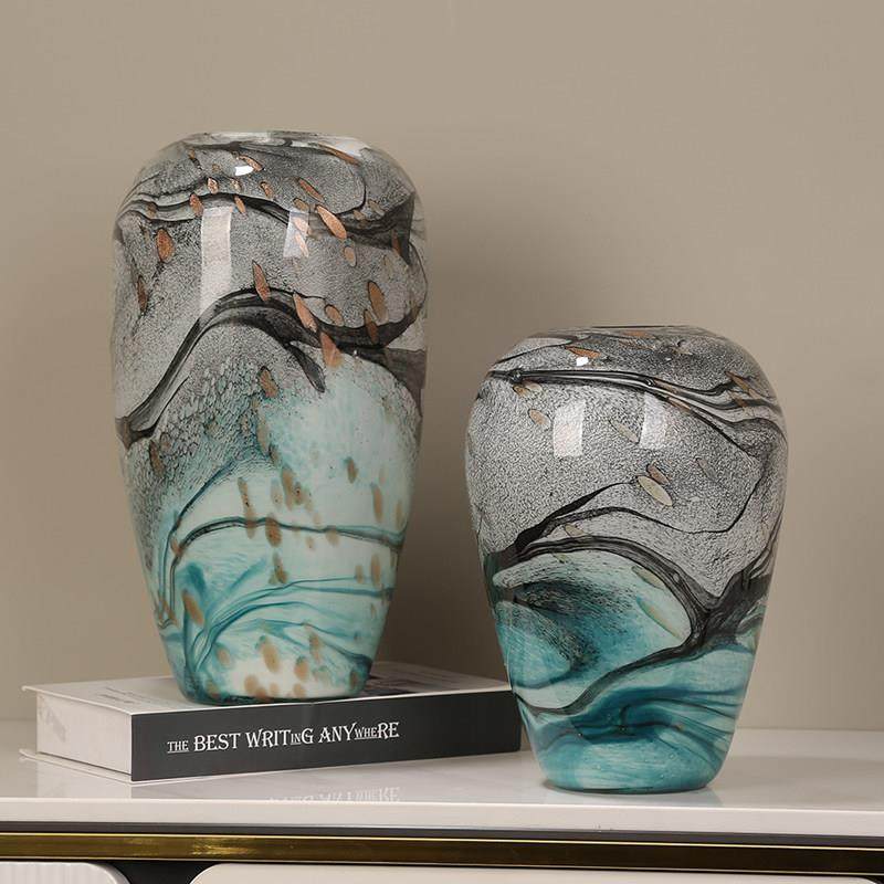 彩色墨兰玻璃花瓶摆件现代轻奢样板间玻璃装饰品餐桌插花摆设复古,淘宝优惠券,粉丝福利购,淘宝优惠卷