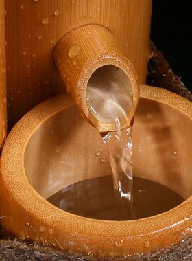 干竹流鱼缸件石槽摆过滤KND器竹筒流水竹子装水饰开业礼烘品招财