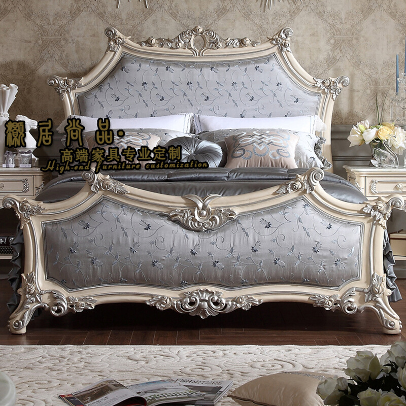 欧式实木床公主床婚床白色别墅雕花高端卧室布艺双人床主卧床定制