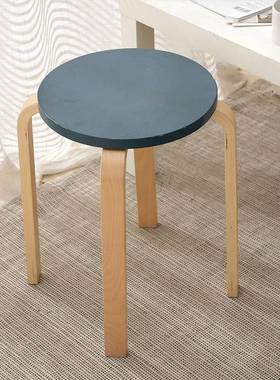 时尚创意简约圆凳木制中凳现代简约多色北欧风高脚木凳