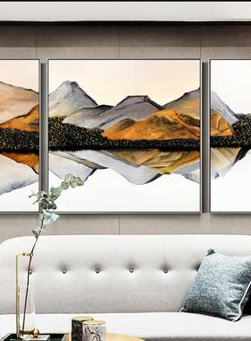 中国风山水画客厅装饰画新中式三联画家居壁画茶室中式挂画