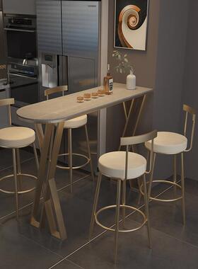 桌岩板餐桌吧台一体家用隔断厨房高脚桌椅组合外贸轻奢家用小吧台